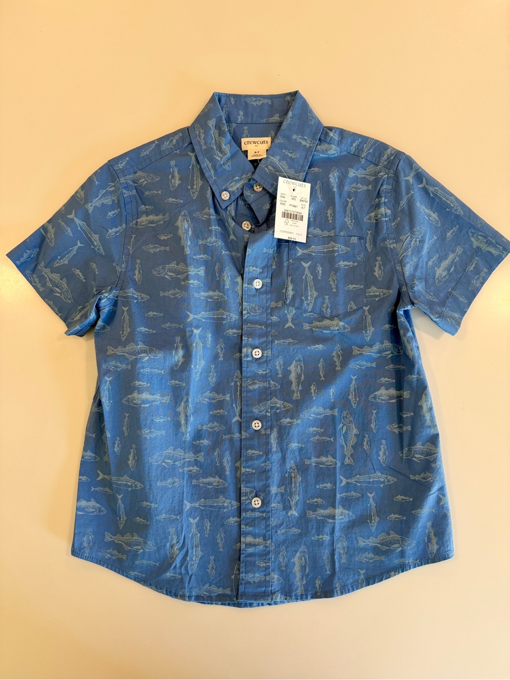 Crewcuts Blue Short-Sleeve Fish Print Button-Down Shirt